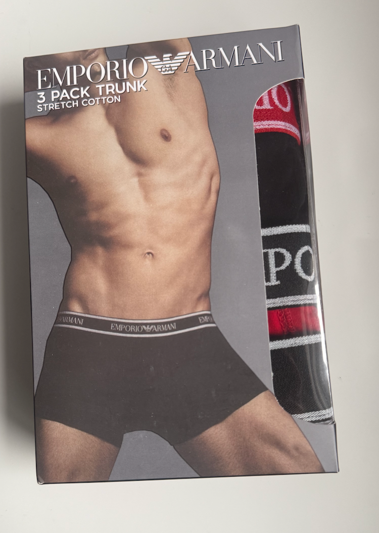 Emporio Armani Men's Multi Colour 3 Pack Of Eagle Logo Trunks White/Black/Red