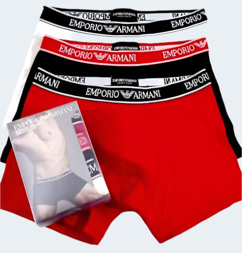 Emporio Armani Men's Multi Colour 3 Pack Of Eagle Logo Trunks White/Black/Red